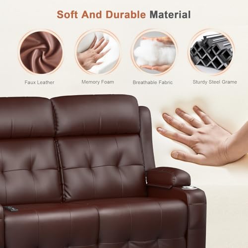 RV Loveseat Recliner Sofa, Wall Hugger Massage Reclining RV Couch with USB, Insert Pockets, Cup Holders, 150° RV Recliners Sleeper Sofas for RV Furniture & Travel Trailers & Home Theater Seating - color: Brown, size: Loveseat-G1