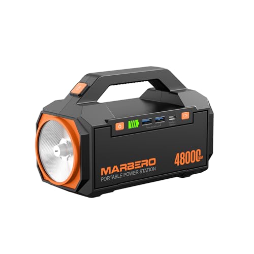 MARBERO Portable Charger Power Bank 48,000mAh Emergency 177.6Wh Portable Power Station, Fast Charging USB-C 60W PD Bright LED Flashlight & Panel for Travel, Camping, Business Trips & Outages - color: Orange Black