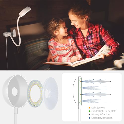 LiFMIRA Clip on Light, LED Reading Light for Beds Headboards, Flexible Clip on Lamp with Clamp,3 Color Modes & 10 Brightness Eye-Friendly Book Light Reading Light for Books in Bed Bedside Desks White - color: White