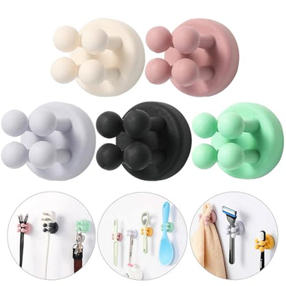 iBetterLife 5Pcs Silicone Toothbrush Holders - Multi-Function Hook Waterproof Self Adhesive Wall Mounted Single Hook for Hanging Key, Utility Plug Holder for Bathroom Kitchen Living Room Office - color: Multicolor