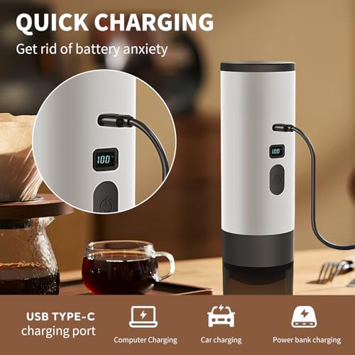 3-in-1 Portable Coffee Maker, 15 Bar Portable Espresso Machine with LED Display and 90ml Sink, Compatible with Ground Coffee & Capsules(Ns&DG) for RV, Hiking, Office, Auto-Heating, USB-C (White) - color: White