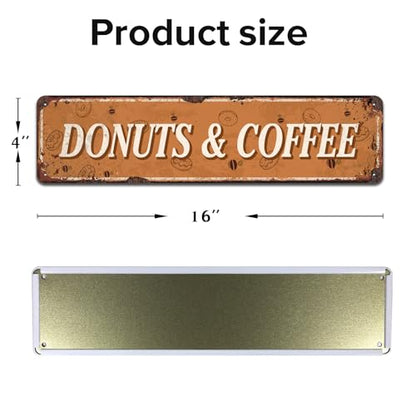 Donuts and Coffee Metal Sign - Retro Diner Sign for Kitchen or Dining Room, 4 x 16 Inch - color: V-112