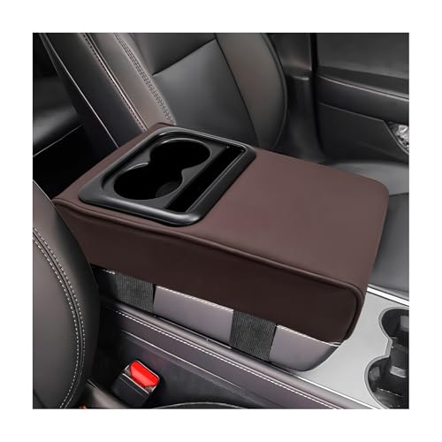 Car Center Console Armrest Pillow, Memory Foam Auto Armrest Box Cover with Cup Holder & Phone Holder, Waterproof Leather Arm Rest Protector Cushion, Interior Car Accessories (Coffee) - color: Coffee