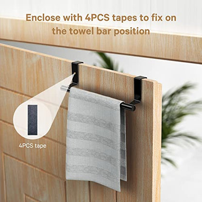 Stainless Steel Over Door Towel Rack Bar Holders for Universal Fit on Over Cabinet Cupboard Doors 2 Pack (Black) - color: Black