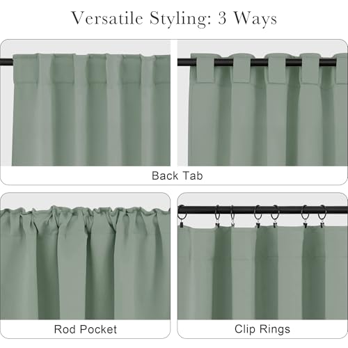 PONY DANCE Sage Green Blackout Curtains for Bedroom Living Room 84 Inches Long 2 Panels, Thermal Insulated Room Darkening Drapes Solid Back Tab Window Treatments, W 42 x L 84 inch - color: Sage Green, size: 42"W x 84"L (Pack of 2)