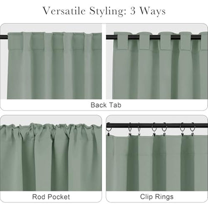 PONY DANCE Sage Green Blackout Curtains for Bedroom Living Room 84 Inches Long 2 Panels, Thermal Insulated Room Darkening Drapes Solid Back Tab Window Treatments, W 42 x L 84 inch - color: Sage Green, size: 42"W x 84"L (Pack of 2)