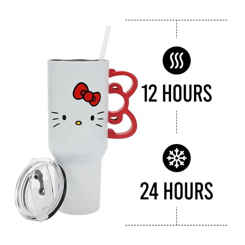 Bioworld Hello Kitty 40 Oz Stainless Steel Tumbler With Sculpted Bow Handle - color: Hello Kitty Sculpted Bow