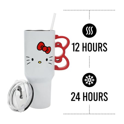 Bioworld Hello Kitty 40 Oz Stainless Steel Tumbler With Sculpted Bow Handle - color: Hello Kitty Sculpted Bow