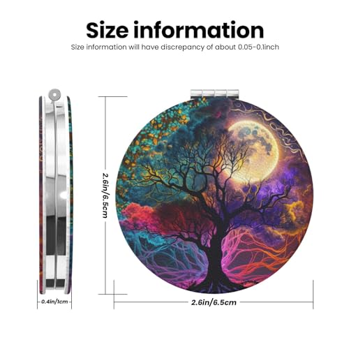 Magic Fantasy Tree Moon Art Print Foldable Travel Pocket Mirror Round PU Leather Portable Mini Makeup Double Sided Handheld Magnifying,2.6 in - color: Magic Fantasy Tree Moon Art