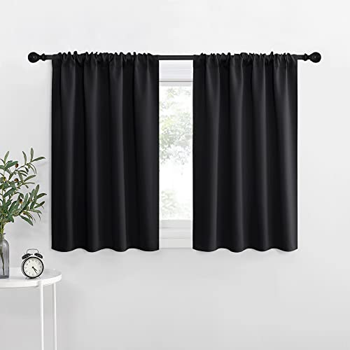 NICETOWN Halloween Kitchen Window Curtains Over Sink, Energy Smart Decoration Thermal Insulating Blackout Drapes/Draperies for RV Bunk (2 Panels, 42 inches Wide by 30 inches Long) - color: Black, size: 42"W x 30"L (Pack of 2)