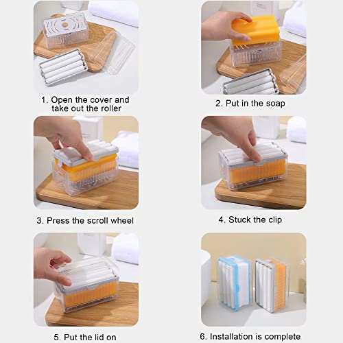 ZINC WEALD Foaming Soap Box, Automatic Soap Dish with Rollers, 2 in 1 Multifunctional Soap Holder for Shower, Bathroom, Kitchen, Blue, Gray