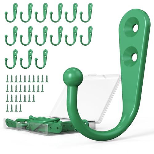 15 Pcs Black Wall Mounted Coat Hooks, Hanger Hook with 30 Pieces Screws for Towel, Key, Robe, Scarf, Bag, Cap, Coffee Cup, Mugs（Green） - color: 15PCS Mint Green Hooks