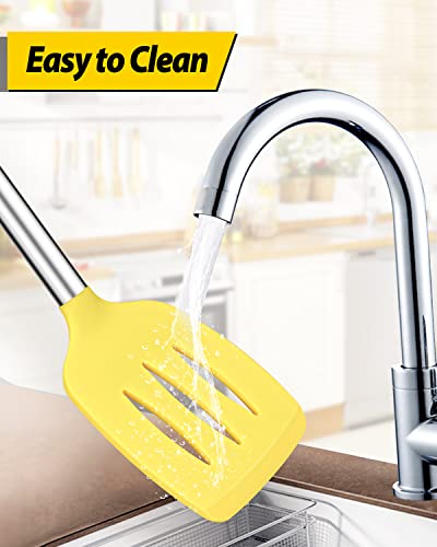 Pack of 2 Silicone Solid Turner, Non Stick Slotted Kitchen Spatulas, High Heat Resistant BPA Free Cooking Utensils, Ideal Cookware for Fish, Eggs, Pancakes(Yellow) - color: Yellow