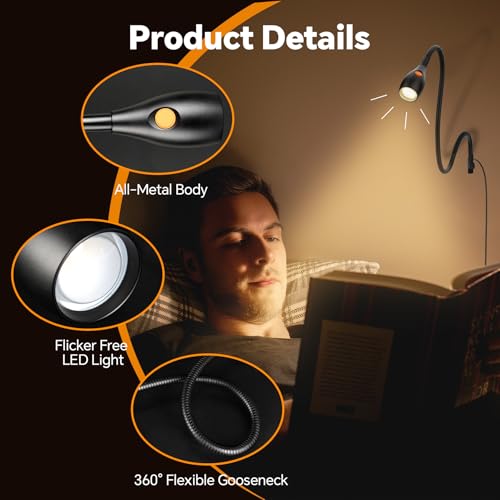 Wall Mounted Reading Light, Minimalist Headboard Mount Book Light, Dimmable LED with Lamp Head Switch Reading Lamp, USB-C Powered, CRI 95+ (4000K + Amber Nightlight) (Black) - color: Black