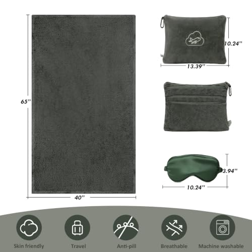 Travel Blanket, Airplane Blanket, Ultra-Soft, Warm & Lightweight, 65x40 in, Outdoor Blanket Essentials for Women, Men & Kids, Included Eye Mask, Luggage Sleeve & Backpack Clip Dark Grey - color: Dusty Gray