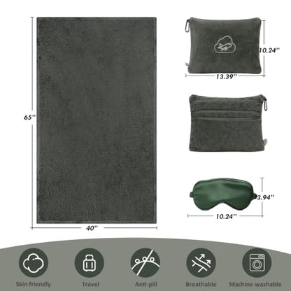 Travel Blanket, Airplane Blanket, Ultra-Soft, Warm & Lightweight, 65x40 in, Outdoor Blanket Essentials for Women, Men & Kids, Included Eye Mask, Luggage Sleeve & Backpack Clip Dark Grey - color: Dusty Gray