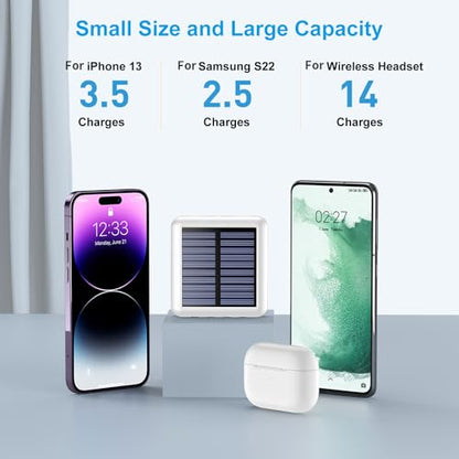Solar Portable Charger 12000mAh, Small Solar Power Bank, USB C Input/Output External Battery with Built-in 4 Cables, Two-Hand Flashlight, Suitable for iPhone, Tablet Computers and Samsung - color: white
