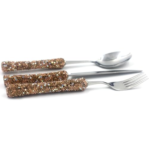 Bling Rhinestone Crystal Dazzling Culinary Utensils Travel Set for Office, Lunch, and Travel (3, golden) - color: Golden