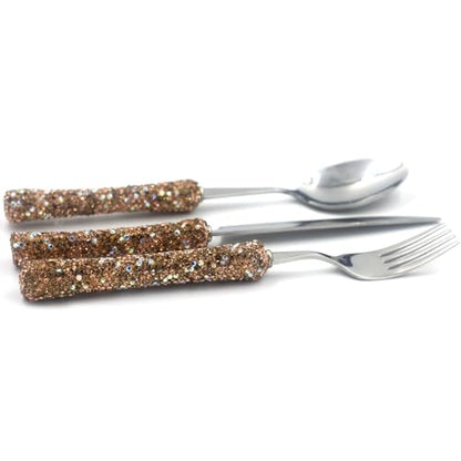 Bling Rhinestone Crystal Dazzling Culinary Utensils Travel Set for Office, Lunch, and Travel (3, golden) - color: Golden