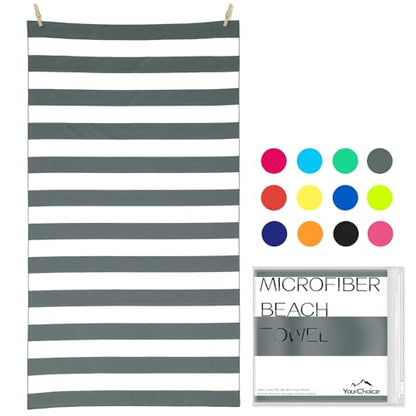 Your Choice Microfiber Beach Towel, Sand-Free Quick Dry Travel Towel, Oversized Compact Lightweight Recycled Towel for Pool Camping(67"x35"/60"x30") - color: A-gray Stripes, size: Extra Large(67x35")