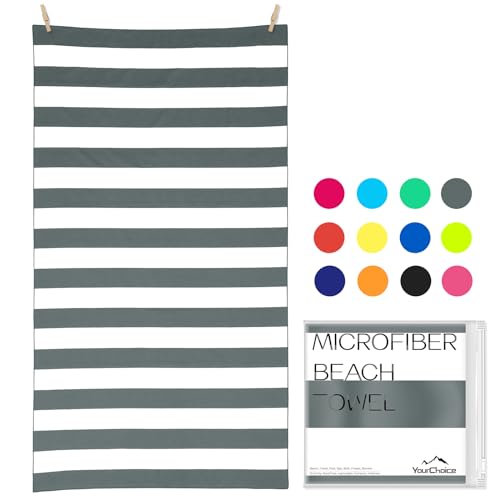 Your Choice Microfiber Beach Towel, Sand-Free Quick Dry Travel Towel, Oversized Compact Lightweight Recycled Towel for Pool Camping(67"x35"/60"x30") - color: A-gray Stripes, size: Large(60x30")