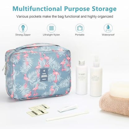 Mossio Hanging Toiletry Bag with Sturdy Hook - Large Portable Cosmetic Makeup Travel Organizer for Men & Women - color: Grey Flamingo