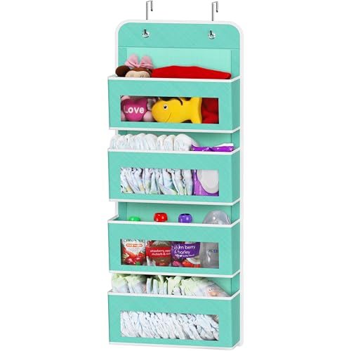 Simple Houseware 4 Clear Window Pocket Over Closet Door Storage Hanging Organizer for Bedroom, Bathroom, Pantry, Turquoise - color: Turquoise, size: 4 Pockets