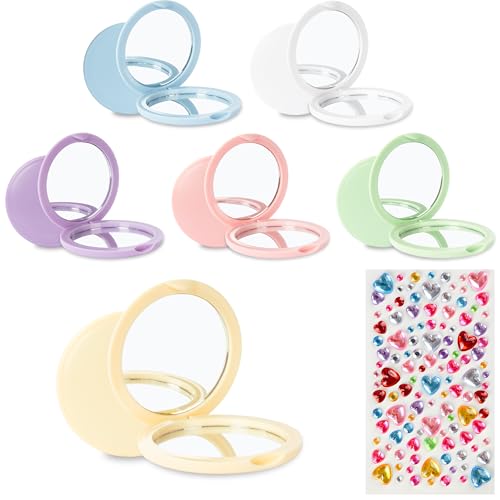 Compact Mirror Bulk, 6-Color Mini Double-Sided Mirror Bulk, Compact and Exquisite, Individually Packaged with DIY Stickers Included, Ideal for Travel, Gifts, Outdoor Use (6-Pack)