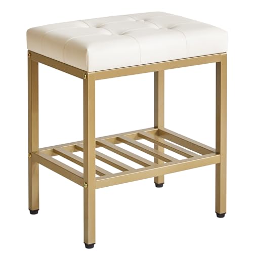 IBUYKE Rectangular Makeup Stool with Adjustable Feet and Storage Space, Footrest Chair, PU Vanity Seat, Multi-Use as Small Side Table or Ottoman, for Bedroom, White WBD017W - color: White, size: Rectangular