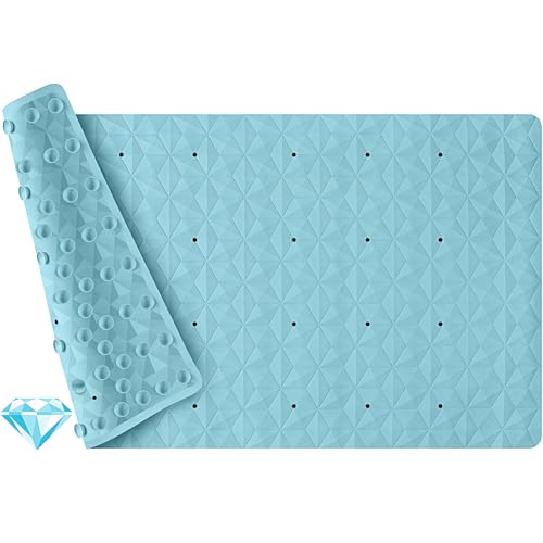 Non Slip Bathtub Mat for Bath Tub Shower - Natural Rubber Mat with 241 Suction Cups - Soft Bathroom Safety Mat - Unique Diamond Pattern - Fatigue Relief - Machine Washable - 16 × 28 Inch - color: Blue With Holes, size: 28" x 16" (Rectangular)