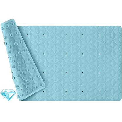 Non Slip Bathtub Mat for Bath Tub Shower - Natural Rubber Mat with 241 Suction Cups - Soft Bathroom Safety Mat - Unique Diamond Pattern - Fatigue Relief - Machine Washable - 16 × 28 Inch - color: Blue With Holes, size: 28" x 16" (Rectangular)