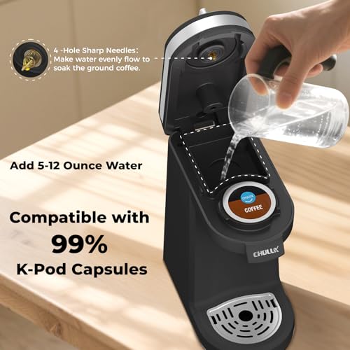 CHULUX Single Serve Coffee Maker for K Capsule and Ground Coffee, Single Cup Coffee Machine, Black - color: A-Black
