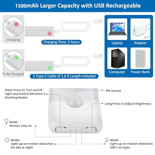 Motion Sensor Under Cabinet Lights, Magnetic Rechargeable Under Counter Closet Light, Wireless Night Light Bar Stick-On, 2-Pack, Cool White - color: Cool White, size: 12 inch
