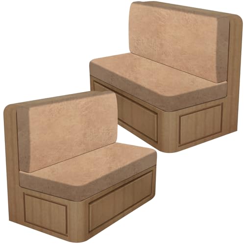 Leather Look RV Dinette Cushion Covers, Stretch Camper Cushion Slipcovers for Travel Trailer Couch RV Booth Seat, Replacement Camper Sofa Chair Protector (2 Backrest Cover & 2 Bench Cover,Light Khaki) - color: Sandy Beige, size: 2 Sets