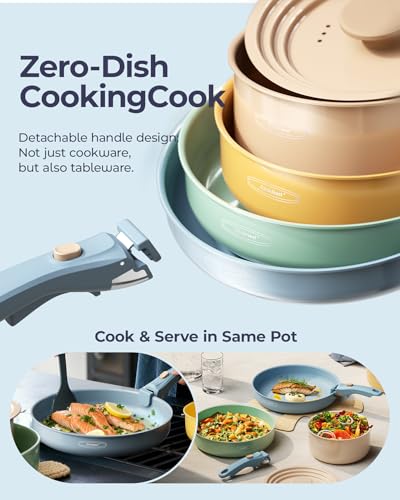 Ceramic Cookware Set, Detachable Handle Pots and Pans Non Stick, 12-Piece Camping Cooking Set Nonstick with Storage Bag, Anti-Scratch Pads, PFOA Free, RV Camping Essentials