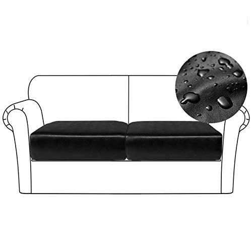 PU Leather Sofa Cushion Covers Sofa Seat Slipcover Water-Proof RV Seat Covers Loveseat with Elastic Bottom Settee Furniture Protector for Pet, (2 Pieces, Black) - color: Black, size: Loveseat Cushion - 2 Pack