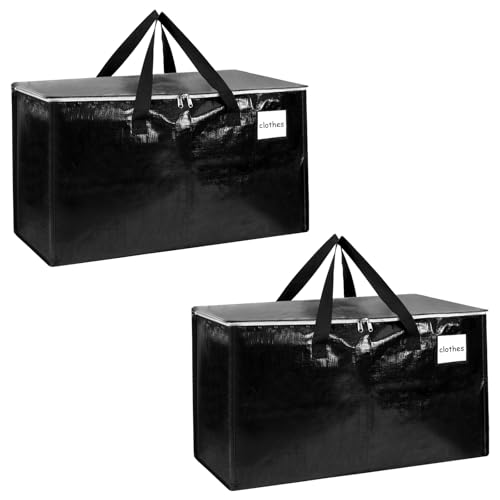 2-Pack Extra-Large Heavy-Duty Storage Totes with Reinforced Handles, Durable Zippers & Waterproof Material — Perfect for Space-Saving, Moving, Shipping and Travel (Black) - color: Black, size: 2P