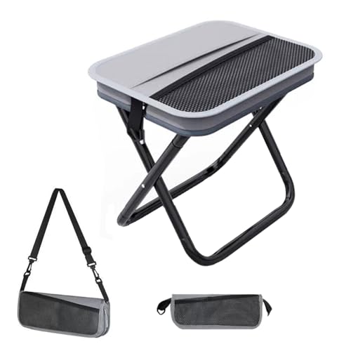 Portable Collapsible Stool, Large Camping Chair Supports 260 lbs, Adjustable Shoulder Strap Folding Stool, Ultralight Collapsible Stools with 2pcs storage bags for Hiking, Fishing, Outdoor (Gray) - color: Gray-black