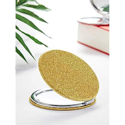 OMIRO 1X/10X Magnifying Compact Mirror with PU Leather, Ultra-Portable for Purses and Travel, Round Gold - color: Gold