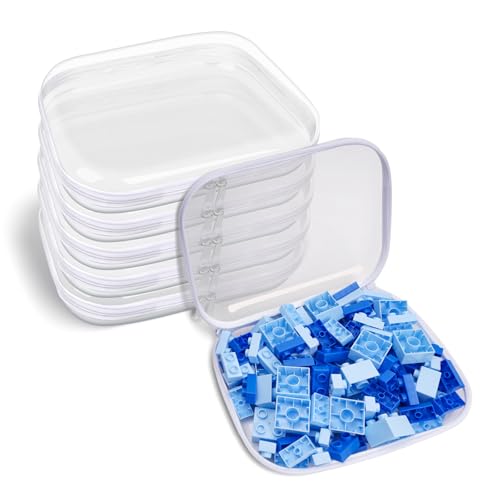 Clear Hard Plastic Zipper Case,Transparent Double Zippers Hard Pouch with 6pcs,Portable Travel Organizer Bin for Toy Storage - color: 6pcs-M