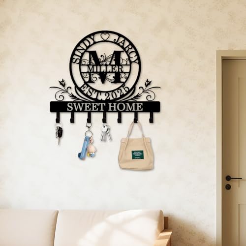 Custom Key Holder for Wall, Personalized Key Rack Wall Mount with Monogram Design, Key Rack Holder Wall Mount for Living Room Bedroom, Housewarming Wedding Gift (02-Monogram) - color: 02-Monogram