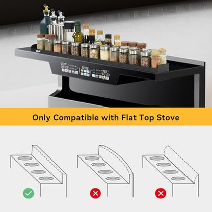 OTraki Magnetic Stove Top Shelf Spice Rack for Stove Adjustable 16-32 inch Stainless Steel Over the Stove Shelf Magnetic Rack Seasoning Organizer with 4 Hook Black