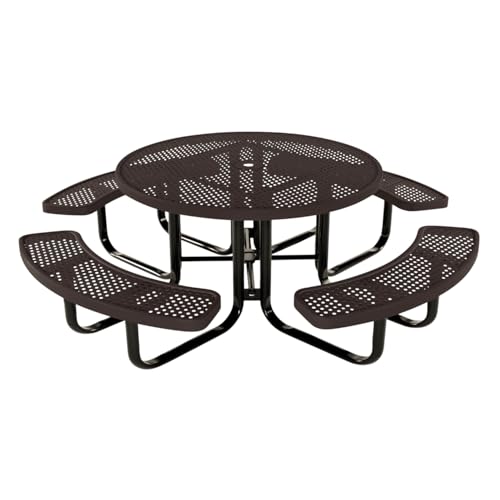 COATEDOUTDOORFURNITURE Heavy-Duty Portable Outdoor Kids Table with Umbrella Hole, Punched Steel Kids Picnic Table, Commercial-Grade, Made in America (46 in, Round, Childrens, Brown) - color: Brown, size: 46 In, Round Childrens, Punched Steel