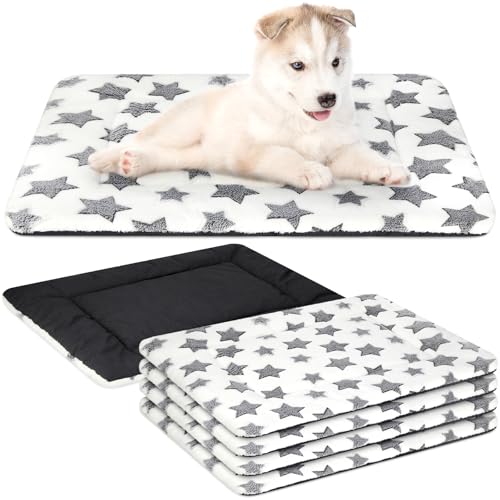 VitalCozy 4 Pcs Dog Crate Pads, Ultra Soft Warm Washable Anti-Slip Kennel Bed Mat for Pets, Reversible, Replaceable, Cage Liner for Small Medium Large Dogs and Cats(18 x 24 x 1.6 Inch,Star,White) - color: White, size: Rectangular 18 x 24 x 1.6 Inch