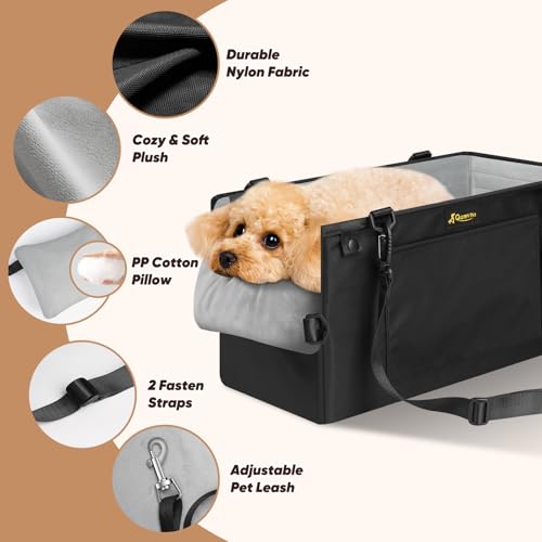 QUMY Dog Car Seats for Small Dogs Up to 11lbs, Portable Center Console Dog Booster Seat, Multi-Purpose Puppy CarSeat with Adjustable Safety Belt, Travel Pet Car Carriers for Small Dogs and Cat, Black - color: Black