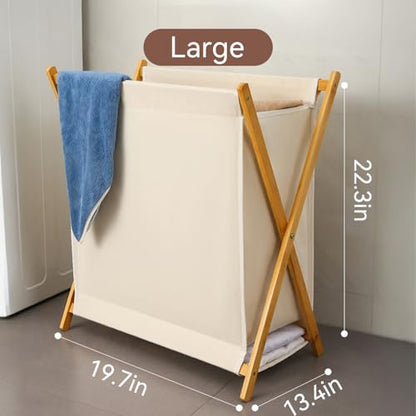 DUMDUM Simple, Eco-Friendly Foldable Laundry Hamper with X-Frame, Multi-Size for Dorm, Bedroom, RV (Beige, Large) - size: Large