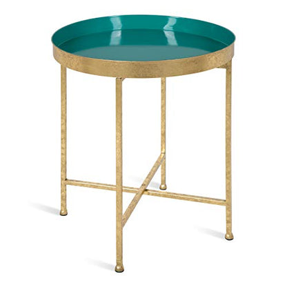 Kate and Laurel Celia Metal Foldable Round Accent Table, 18.25" x 18.25" x 22", Teal and Gold, Modern Minimalist Design and Detachable Magnetic Tabletop - color: Gold/Teal