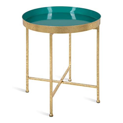 Kate and Laurel Celia Metal Foldable Round Accent Table, 18.25" x 18.25" x 22", Teal and Gold, Modern Minimalist Design and Detachable Magnetic Tabletop - color: Gold/Teal