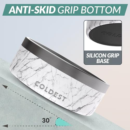 Coldest Dog Bowl - Anti Rust Metal, Non Slip, 3 Layers Insulated Stainless Steel Dog Bowls - Spill Proof & Heavy Duty - Water Bowl for Dogs, Cats & Pets, Dish Washer Safe (64 oz, Carrara Marble) - color: Carrara Marble, size: 64 oz