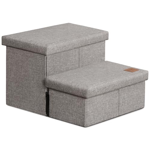 Love's cabin Dog Stairs with Storage 13" H, Foldable Pet Stairs for Small Medium or Large Dogs, Cat Puppy Steps Ramp with Zip up to 150 lbs, Solid Grey, 2 Steps - color: Solid Grey, size: 19" X 17" X 13" H